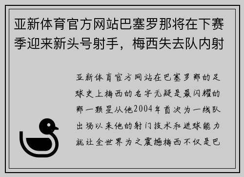 亚新体育官方网站巴塞罗那将在下赛季迎来新头号射手，梅西失去队内射手王地位？